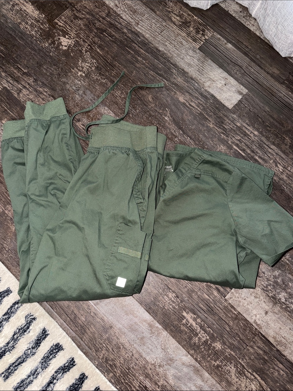 Women's Olive Green Cargo Scrub Pants with Drawstring Waist
